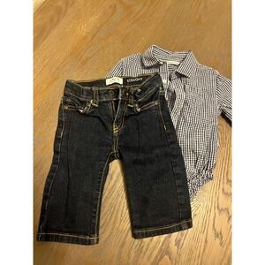 Janie and jack denim pants and Button long sleeve romper